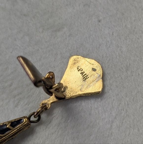 Vintage Estate Damascene And Pearl Brooch And Matching Clip On Earrings - Picture 6 of 6